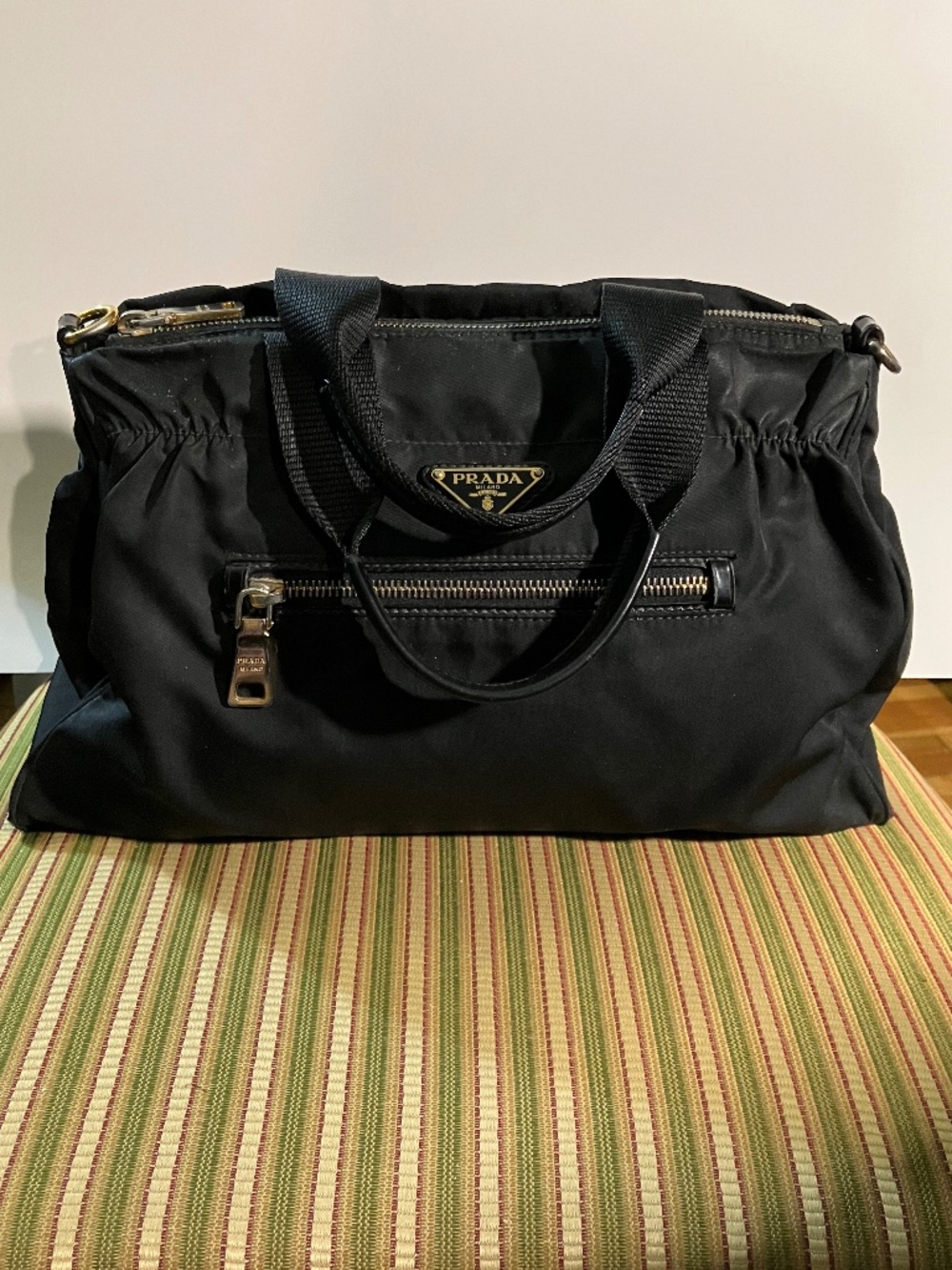 Prada Black Tessuto Nylon & Leather Trim Bauletto Satchel Bag BN1843